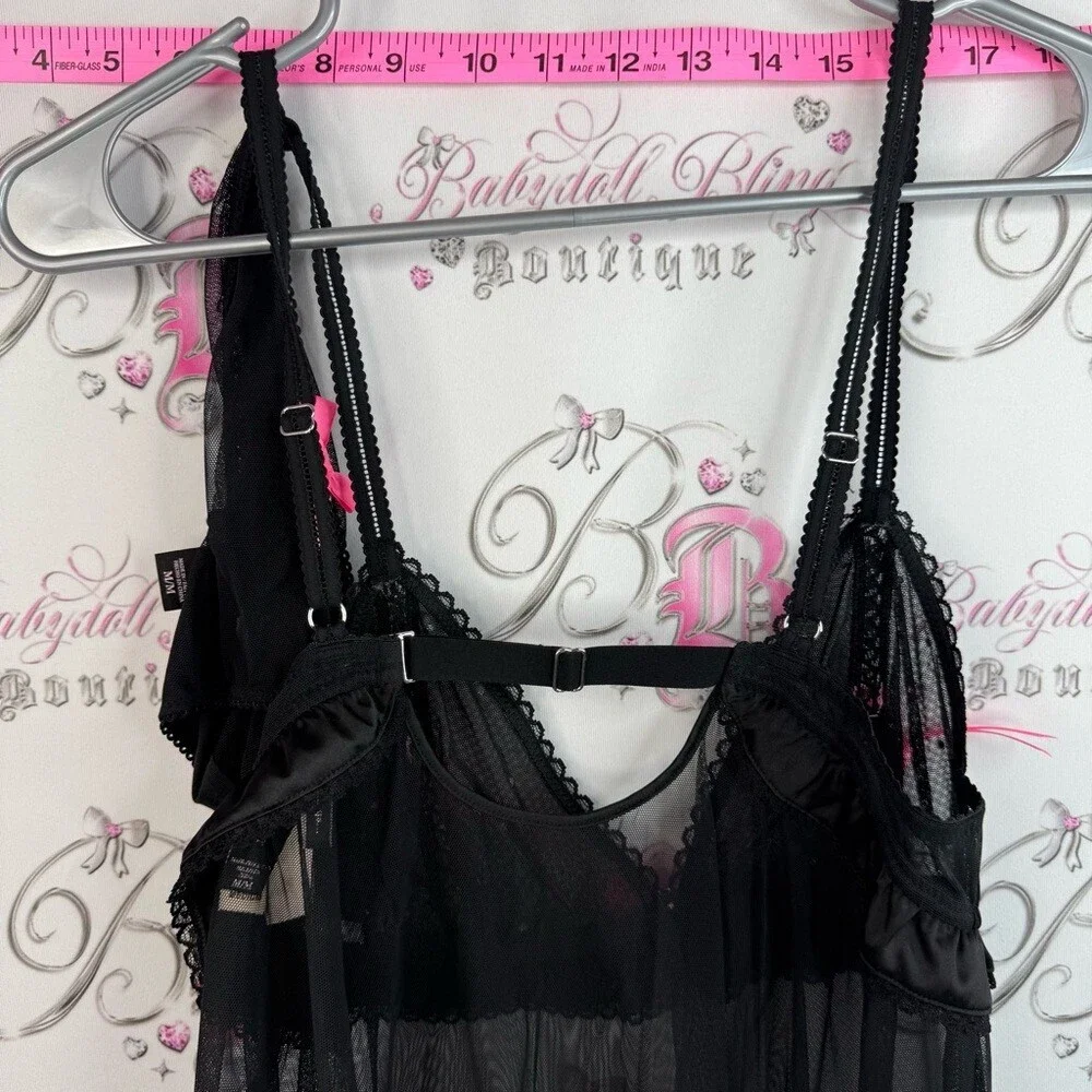 Victoria's Secret set 2 piece sexy little things Black Mesh Babydoll Pink Accent